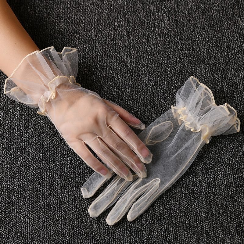 Women Transparent Thin Mesh Short Solid Color Party Wedding Gloves