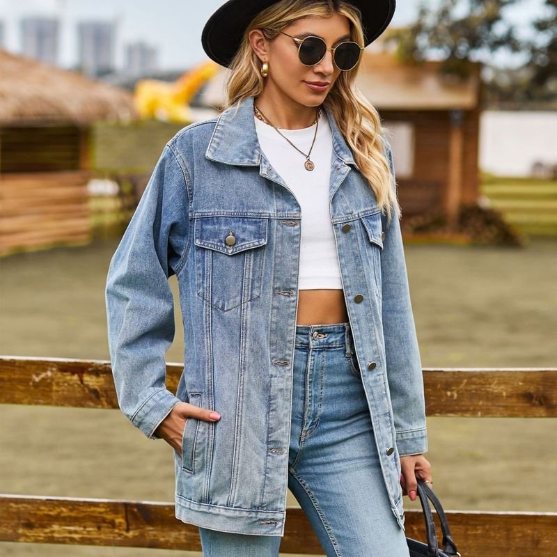 Women Fashion Retro Loose Button Long Sleeve Denim Jacket