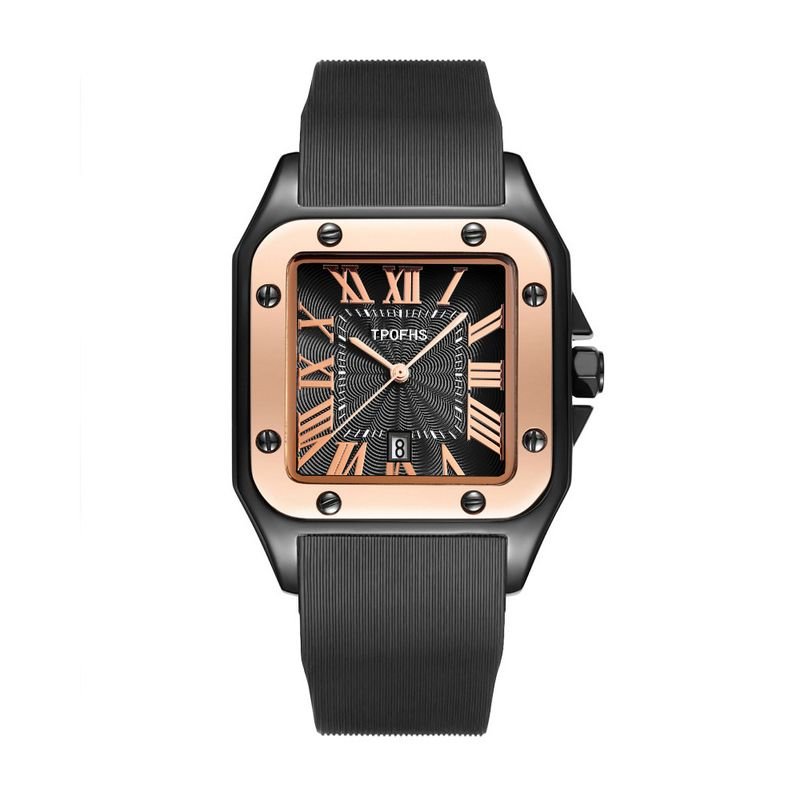 Simple Fashion Retro Roman Numerals Square Calendar Quartz Silicone Watch