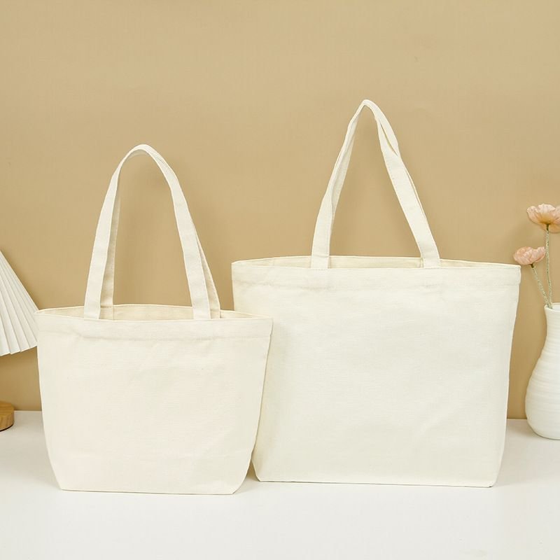 Women Simple Solid Color Large Capacity Canvas Shopping Tote Bag