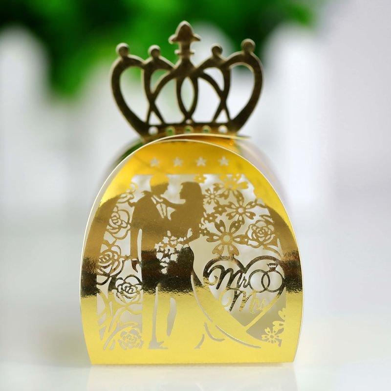 Simple Creative Wedding Laser Hollow Bride And Groom Crown Candy Packaging Box