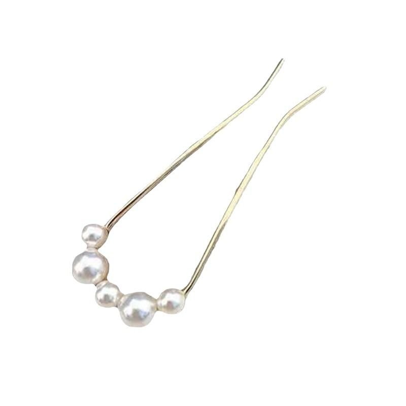 Women Fashion U-Shaped Hair Ball Head Pearl Metal Hairpin