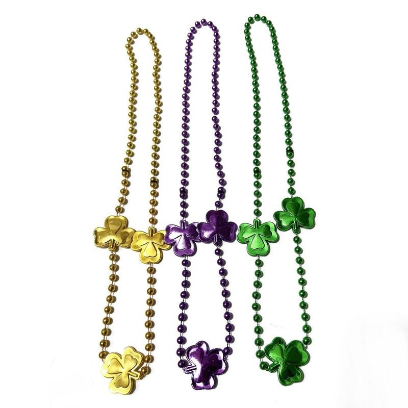 Mardi Gras Carnival Colored Beads Clover Necklace