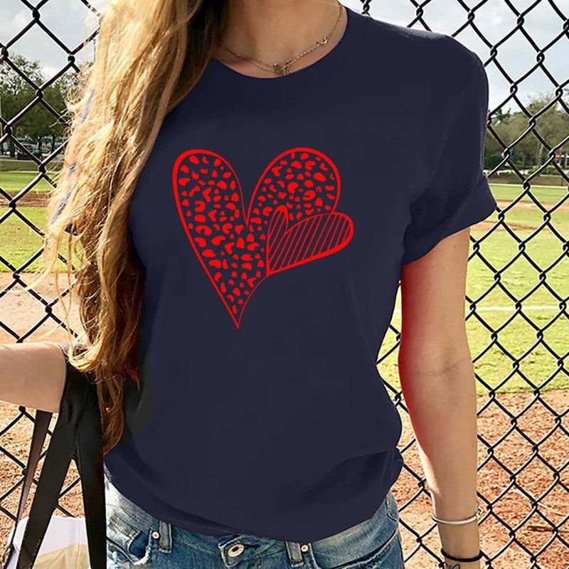 Women Plus Size Hear Print Cute Plus Size Short-Sleeved T-Shirt