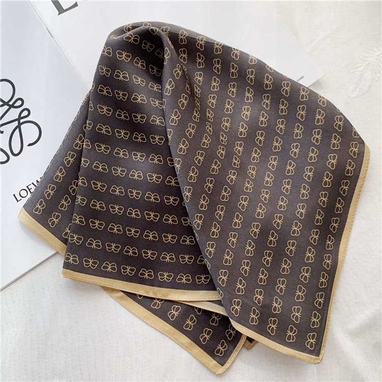 Women Simple Stripe Bow Dot Print Chiffon Square Silk Scarf