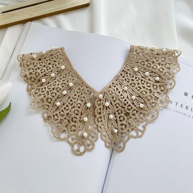 Women Fashion Pearl Lace Shawl Hollow Fake Collar