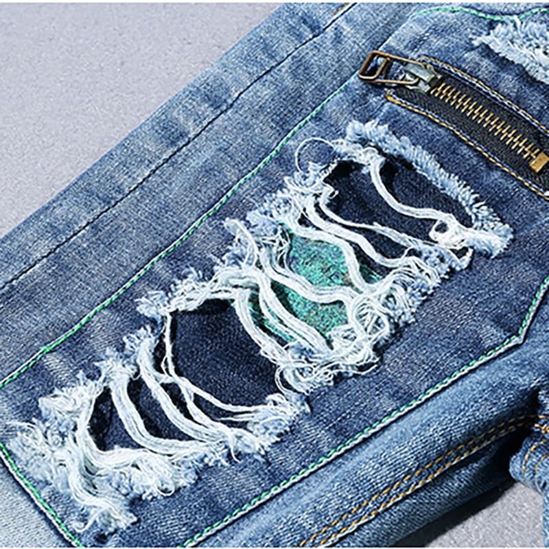 Boys Fashion Hole Zipper Design Denim Pants