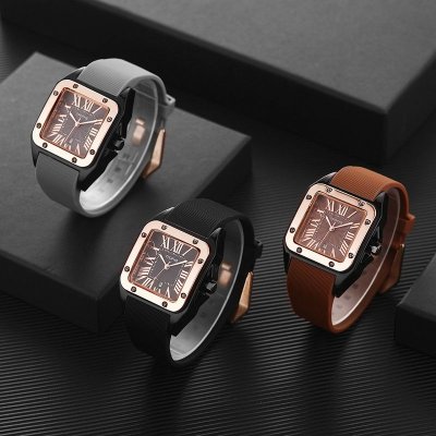 Simple Fashion Retro Roman Numerals Square Calendar Quartz Silicone Watch