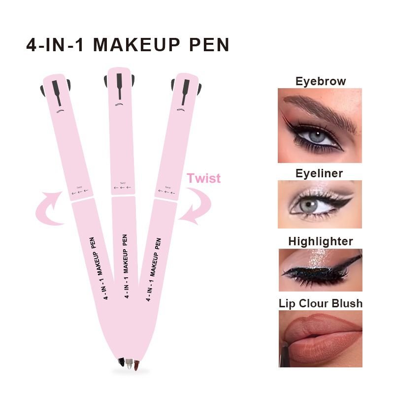 Women Simple High Gloss Lip Line Eyeliner Eyebrow Pen 4 In 1 Makeup Pen