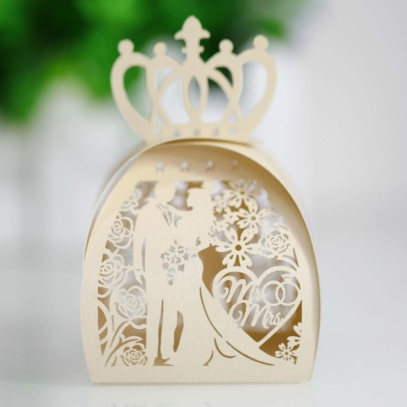 Simple Creative Wedding Laser Hollow Bride And Groom Crown Candy Packaging Box